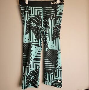 Womens Nike Pro Abstract Print Leggings - Black and Teal